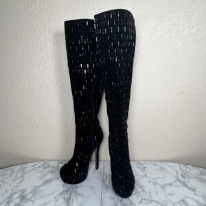Jeweled Sequin Over The Knee‎ Boots Stiletto Hidden Platform Size 8 Shiekh